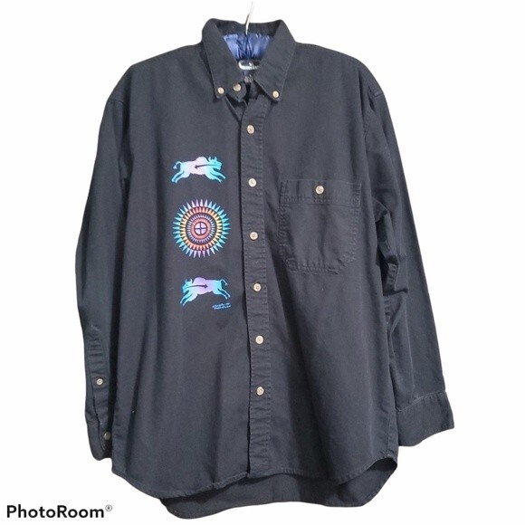 New Mexico Jemez Pueblo Native Art Button Down Western Long Sleeve Shirt - Picture 6 of 8